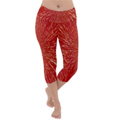 Rays Pattern Center Abstract Red White Lightweight Velour Capri Yoga Leggings by Wegoenart