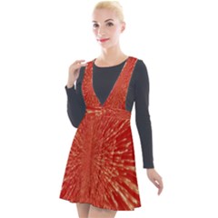 Rays Pattern Center Abstract Red White Plunge Pinafore Velour Dress