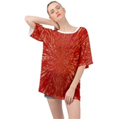 Rays Pattern Center Abstract Red White Oversized Chiffon Top