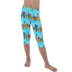 Seamless Repeating Tiling Tileable Kids  Lightweight Velour Capri Leggings  by Wegoenart