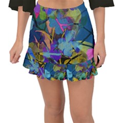 Flowers Abstract Branches Fishtail Mini Chiffon Skirt