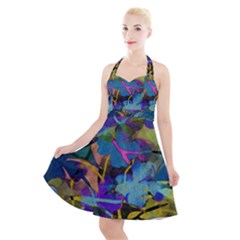 Flowers Abstract Branches Halter Party Swing Dress 