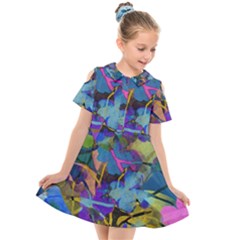 Flowers Abstract Branches Kids  Short Sleeve Shirt Dress