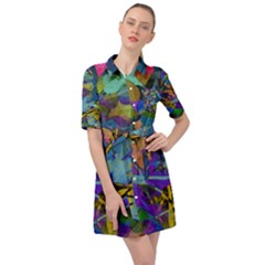 Flowers Abstract Branches Belted Shirt Dress