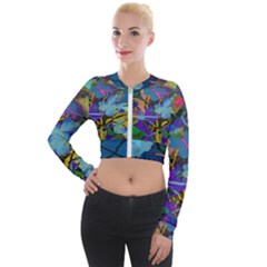 Flowers Abstract Branches Long Sleeve Cropped Velvet Jacket