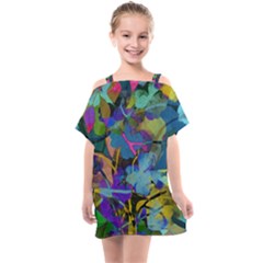 Flowers Abstract Branches Kids  One Piece Chiffon Dress