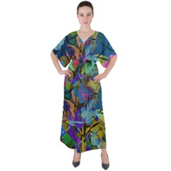 Flowers Abstract Branches V-neck Boho Style Maxi Dress