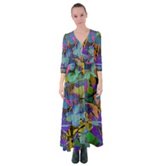 Flowers Abstract Branches Button Up Maxi Dress