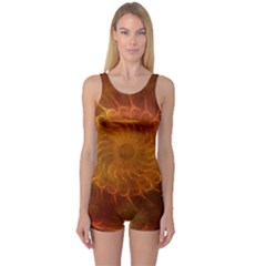 Orange Warm Hues Fractal Chaos One Piece Boyleg Swimsuit by Wegoenart