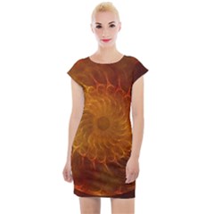 Orange Warm Hues Fractal Chaos Cap Sleeve Bodycon Dress by Wegoenart