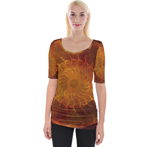 Orange Warm Hues Fractal Chaos Wide Neckline Tee by Wegoenart