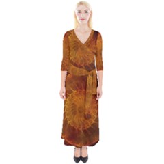 Orange Warm Hues Fractal Chaos Quarter Sleeve Wrap Maxi Dress