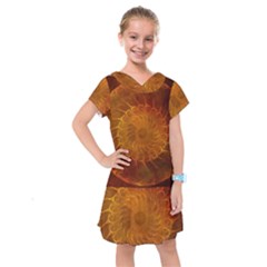 Orange Warm Hues Fractal Chaos Kids  Drop Waist Dress