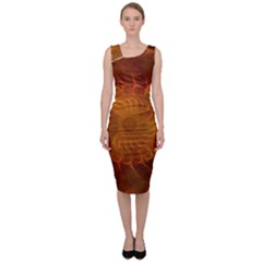 Orange Warm Hues Fractal Chaos Sleeveless Pencil Dress