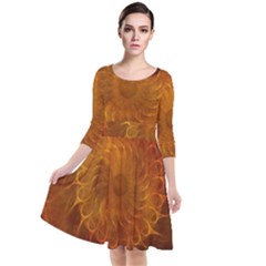 Orange Warm Hues Fractal Chaos Quarter Sleeve Waist Band Dress