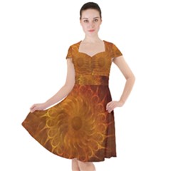 Orange Warm Hues Fractal Chaos Cap Sleeve Midi Dress by Wegoenart