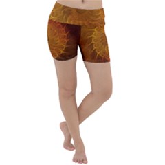 Orange Warm Hues Fractal Chaos Lightweight Velour Yoga Shorts by Wegoenart