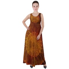 Orange Warm Hues Fractal Chaos Empire Waist Velour Maxi Dress