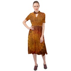 Orange Warm Hues Fractal Chaos Keyhole Neckline Chiffon Dress