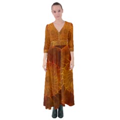 Orange Warm Hues Fractal Chaos Button Up Maxi Dress