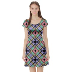 Pattern Wallpaper Background Abstract Geometry Short Sleeve Skater Dress