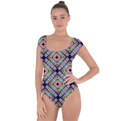 Pattern Wallpaper Background Abstract Geometry Short Sleeve Leotard 