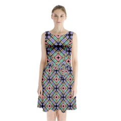 Pattern Wallpaper Background Abstract Geometry Sleeveless Waist Tie Chiffon Dress