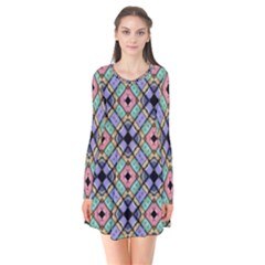 Pattern Wallpaper Background Abstract Geometry Long Sleeve V-neck Flare Dress by Wegoenart