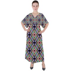 Pattern Wallpaper Background Abstract Geometry V-neck Boho Style Maxi Dress