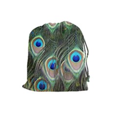 Peacock Feathers Peacock Bird Drawstring Pouch (large) by Wegoenart