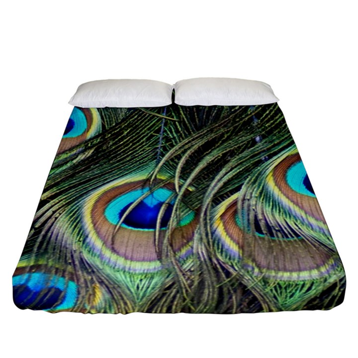 Peacock Feathers Peacock Bird Fitted Sheet (King Size)