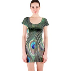 Peacock Feathers Peacock Bird Short Sleeve Bodycon Dress