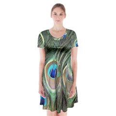 Peacock Feathers Peacock Bird Short Sleeve V-neck Flare Dress