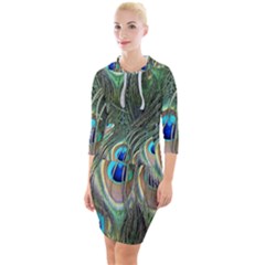 Peacock Feathers Peacock Bird Quarter Sleeve Hood Bodycon Dress by Wegoenart