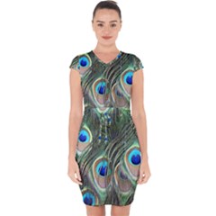 Peacock Feathers Peacock Bird Capsleeve Drawstring Dress  by Wegoenart