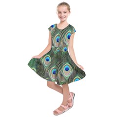 Peacock Feathers Peacock Bird Kids  Short Sleeve Dress by Wegoenart