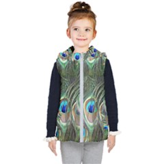 Peacock Feathers Peacock Bird Kids  Hooded Puffer Vest