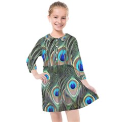 Peacock Feathers Peacock Bird Kids  Quarter Sleeve Shirt Dress