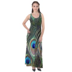 Peacock Feathers Peacock Bird Sleeveless Velour Maxi Dress