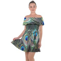 Peacock Feathers Peacock Bird Off Shoulder Velour Dress