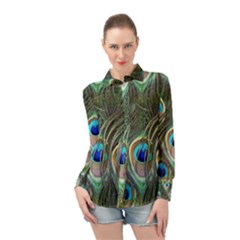 Peacock Feathers Peacock Bird Long Sleeve Chiffon Shirt