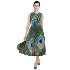 Peacock Feathers Peacock Bird Round Neck Boho Dress by Wegoenart