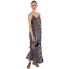 Peacock Bird Feather Plumage Green Cami Maxi Ruffle Chiffon Dress by Wegoenart