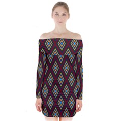 Colorful Diamonds Variation 1 Long Sleeve Off Shoulder Dress by bloomingvinedesign