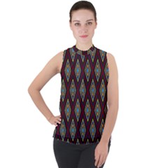 Colorful Diamonds Variation 1 Mock Neck Chiffon Sleeveless Top by bloomingvinedesign