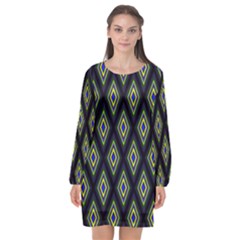 Colorful Diamonds Variation 2 Long Sleeve Chiffon Shift Dress  by bloomingvinedesign