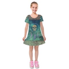 Dreamcatcher With Skull Kids  Short Sleeve Velvet Dress