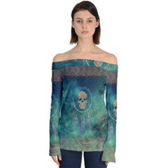 Dreamcatcher With Skull Off Shoulder Long Sleeve Top by FantasyWorld7