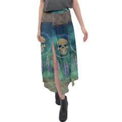 Dreamcatcher With Skull Velour Split Maxi Skirt