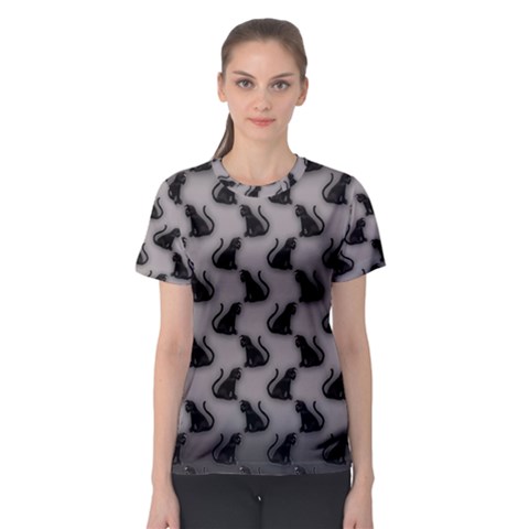 Black Cats On Gray Women s Sport Mesh Tee by bloomingvinedesign